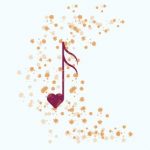 logo de lueur : une lune croissante dessinée avec des points dorés et une note de musique bordeaux se terminant par un cœur